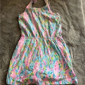 Lilly Pulitzer Pink Multi Palm Print Girls Sundress XL